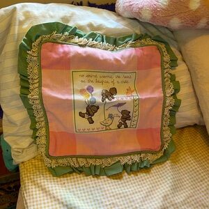 ✨2/$50 Cottagecore Pillow Case Cover Children Cross Stitch Green Pink